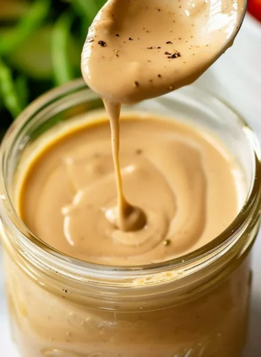 Creamy balsamic dressing served in a glass bowl for salads and dips