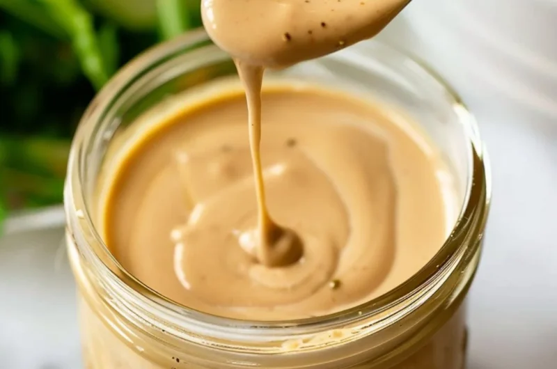 Creamy balsamic dressing served in a glass bowl for salads and dips