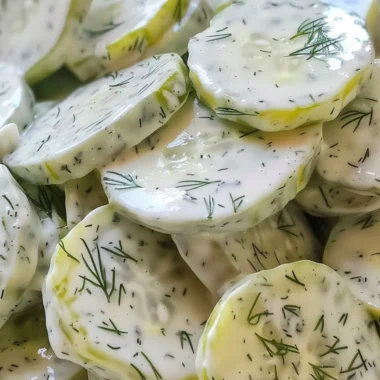 Delicious creamy cucumber salad served in a bowl with fresh herbs