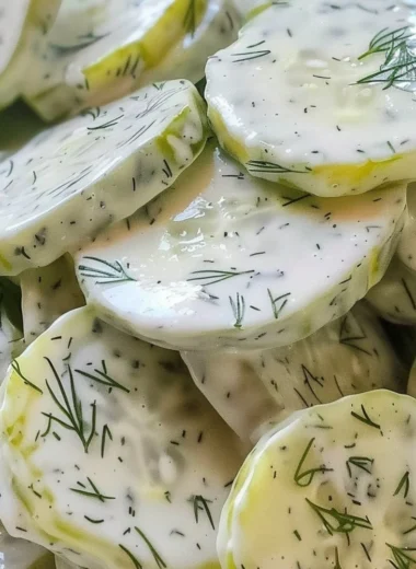 Delicious creamy cucumber salad served in a bowl with fresh herbs