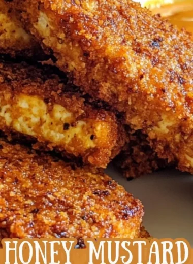 Crispy baked honey mustard tofu tenders on a plate