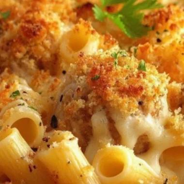 Delicious dump and bake meatball casserole fresh from the oven