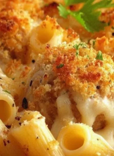 Delicious dump and bake meatball casserole fresh from the oven