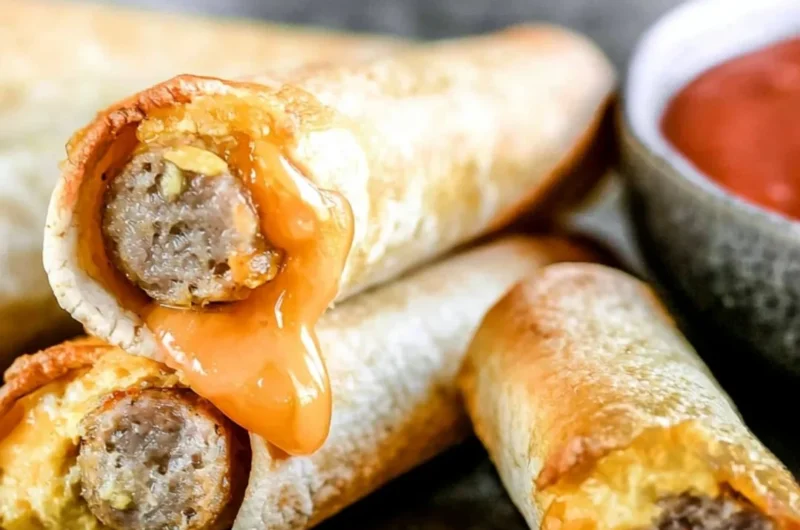 Delicious easy breakfast taquitos filled with eggs, cheese, and spices on a plate.