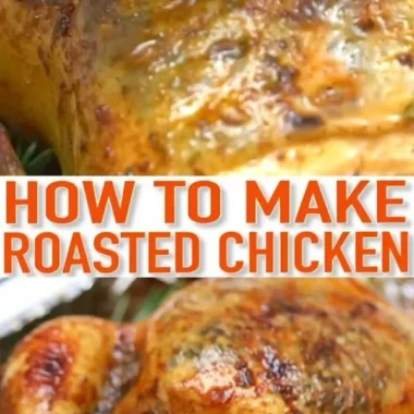 Deliciously seasoned Garlic Lemon Roasted Chicken on a serving plate