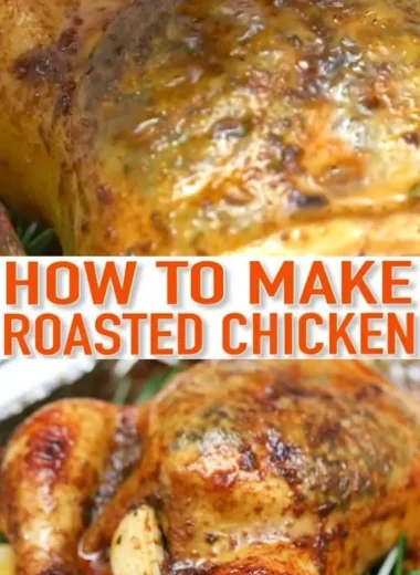 Deliciously seasoned Garlic Lemon Roasted Chicken on a serving plate