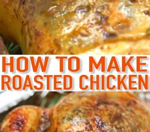 Deliciously seasoned Garlic Lemon Roasted Chicken on a serving plate