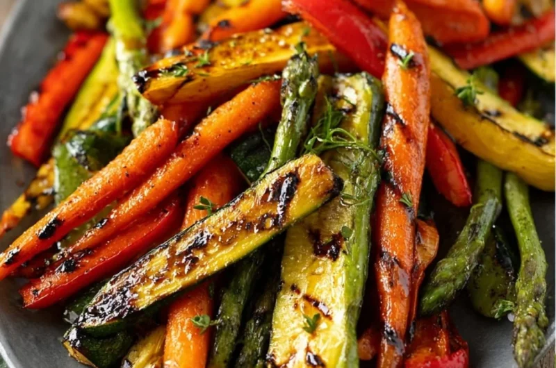 Delicious grilled vegetables marinated and ready for the barbecue grill