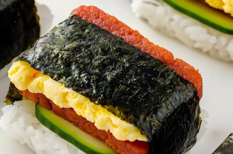 Hawaiian Spam Rice Ball featuring rice, seaweed, and savory spam.