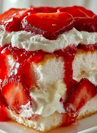 Heaven on Earth Cake with layers of cream, fruit, and cake on a decorative platter