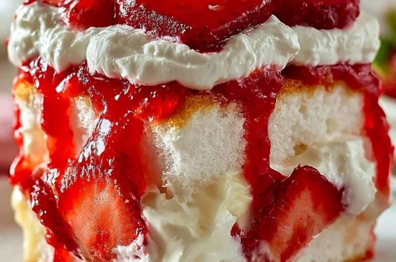 Heaven on Earth Cake with layers of cream, fruit, and cake on a decorative platter