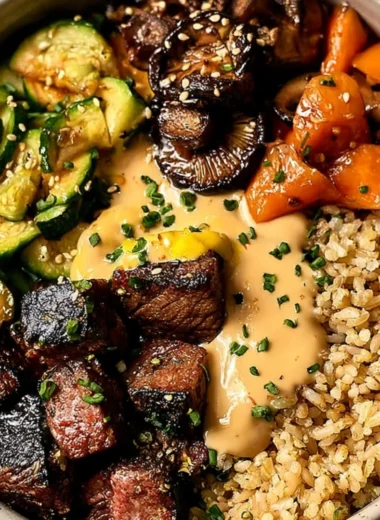 Delicious Hibachi Steak Bowl with grilled steak, rice, and fresh vegetables