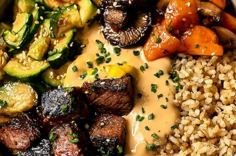 Delicious Hibachi Steak Bowl with grilled steak, rice, and fresh vegetables