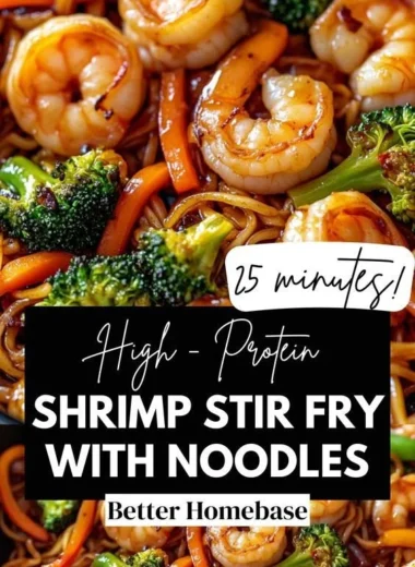 High-protein shrimp stir fry with colorful vegetables in a one-pan meal