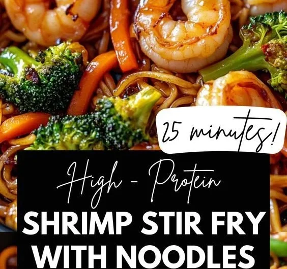 High-protein shrimp stir fry with colorful vegetables in a one-pan meal
