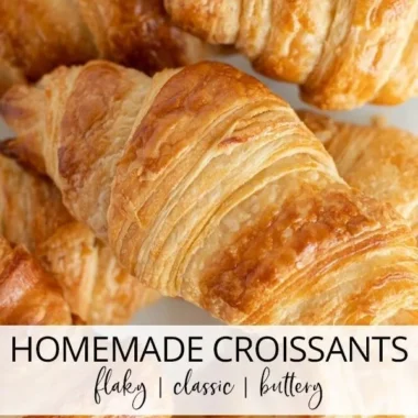 Homemade classic croissants, golden and flaky pastries on a plate