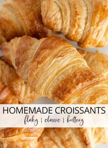 Homemade classic croissants, golden and flaky pastries on a plate