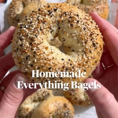 Freshly baked homemade everything bagels with sesame and poppy seeds