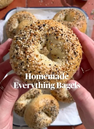 Freshly baked homemade everything bagels with sesame and poppy seeds
