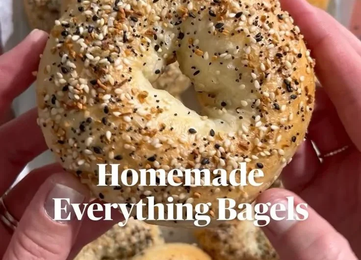 Freshly baked homemade everything bagels with sesame and poppy seeds