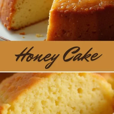Homemade honey cake topped with honey drizzles and nuts, showcasing its deliciousness.