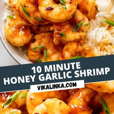Plate of Honey Garlic Shrimp garnished with green onions