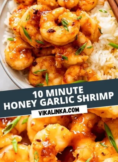 Plate of Honey Garlic Shrimp garnished with green onions