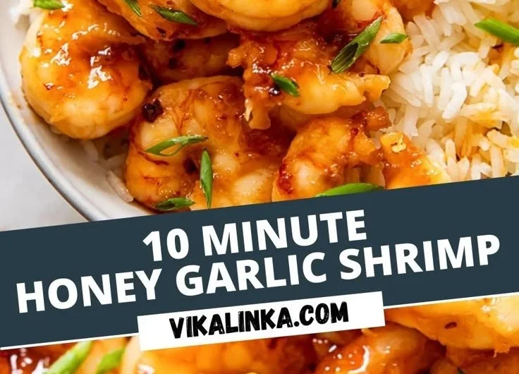 Plate of Honey Garlic Shrimp garnished with green onions