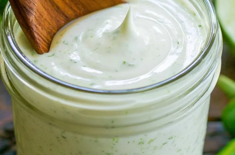 Bottle of homemade jalapeno ranch dressing with fresh ingredients
