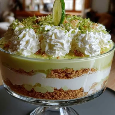 Delicious Key Lime Pie Trifle layered in a glass dish