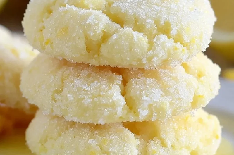 Freshly baked lemon cake cookies made with lemon cake mix.