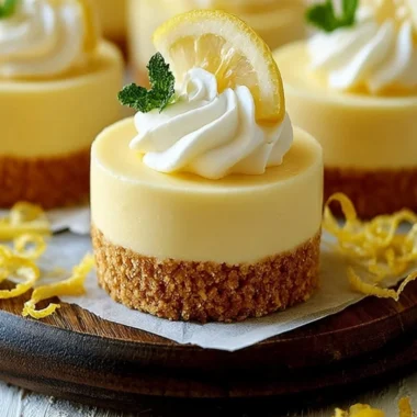 Mini lemon cheesecakes topped with fresh lemon zest and berries