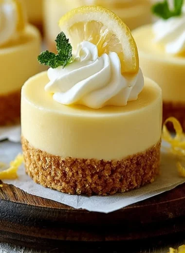Mini lemon cheesecakes topped with fresh lemon zest and berries