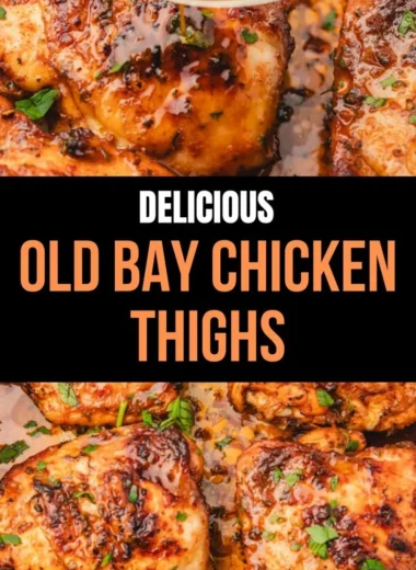 Succulent Old Bay Chicken Thighs garnished with herbs and spices