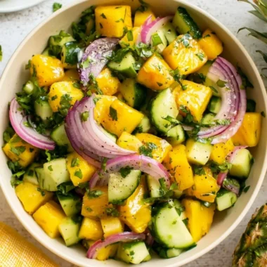 Fresh Pineapple Cucumber Salad with vibrant ingredients in a bowl
