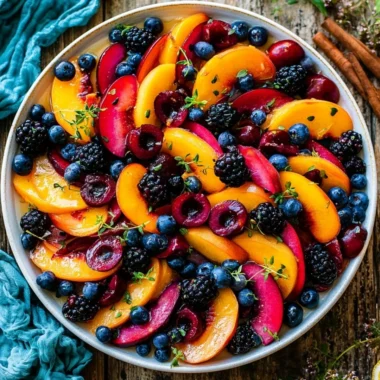 Colorful summer fruit salad with a variety of fresh fruits in a bowl