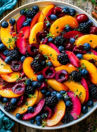 Colorful summer fruit salad with a variety of fresh fruits in a bowl