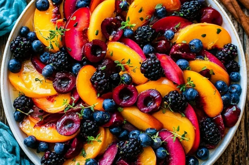 Colorful summer fruit salad with a variety of fresh fruits in a bowl
