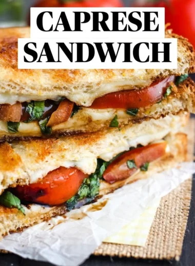 Toasted Caprese sandwich with mozzarella, tomatoes, and fresh basil