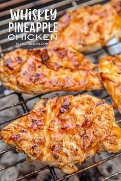 Delicious Whiskey Pineapple Chicken served on a plate with garnish.