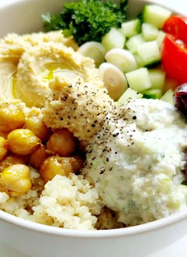 Delicious 5-Minute Mediterranean Bowl with fresh vegetables and grains