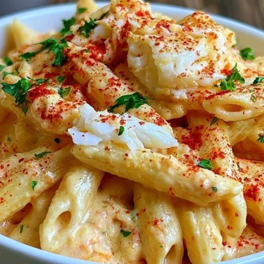 Plate of cozy Cajun Crab Pasta topped with fresh herbs