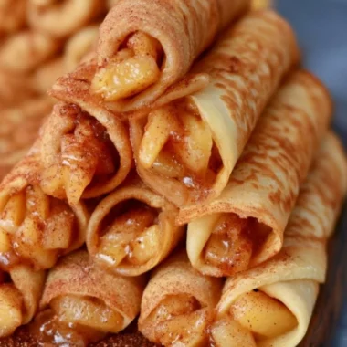 Delicious Apple Cinnamon Crepes topped with apples and cinnamon sauce