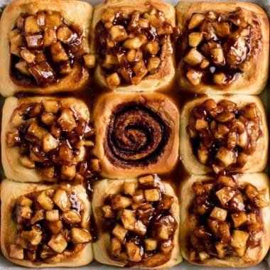 Delicious apple pie cinnamon rolls with apple filling and cinnamon glaze