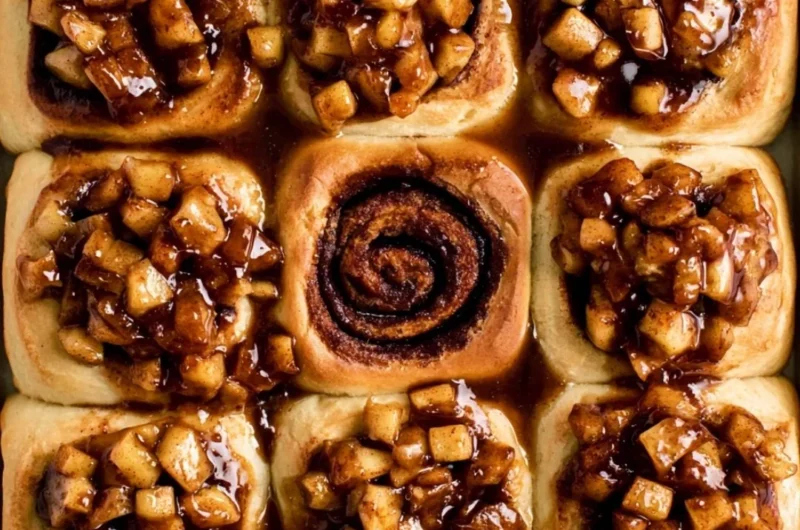 Delicious apple pie cinnamon rolls with apple filling and cinnamon glaze