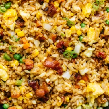 Delicious breakfast fried rice served in a bowl with colorful vegetables