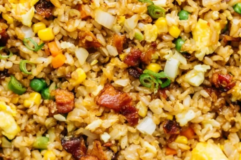 Delicious breakfast fried rice served in a bowl with colorful vegetables