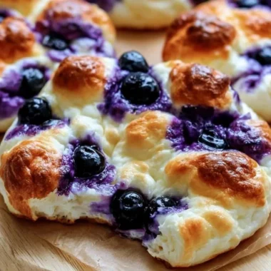 Cottage Cheese Blueberry Cloud Bread garnished with fresh blueberries