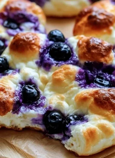 Cottage Cheese Blueberry Cloud Bread garnished with fresh blueberries