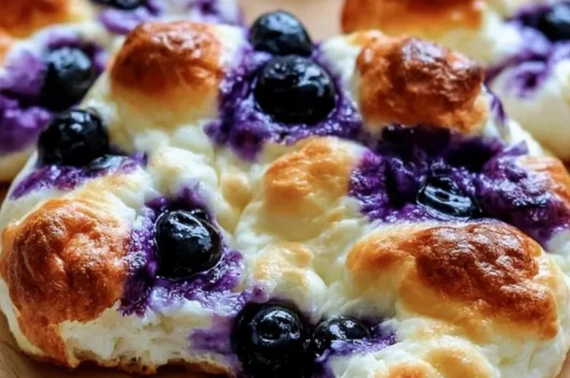 Cottage Cheese Blueberry Cloud Bread garnished with fresh blueberries